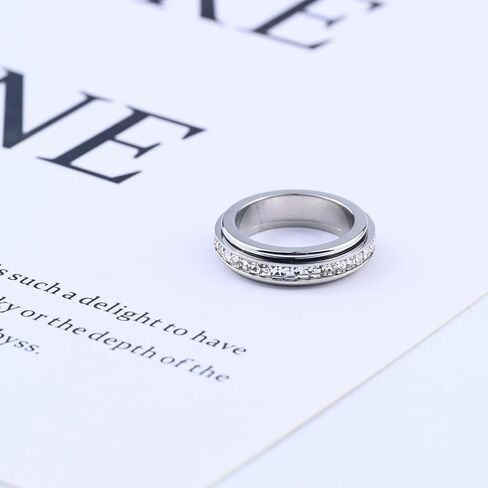 GAUEIOUR Anxiety Rings Titanium Steel Spinner Fidget Band Ring for Women Cubic Zirconia Relieving Anxiety Wedding Promise Lucky Statement Jewelry Sparkling Diamond Rotating Couple Ring (Size 7) in Saudi Arabia