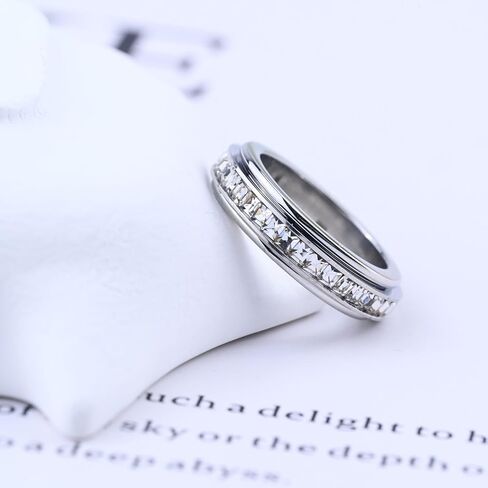 GAUEIOUR Anxiety Rings Titanium Steel Spinner Fidget Band Ring for Women Cubic Zirconia Relieving Anxiety Wedding Promise Lucky Statement Jewelry Sparkling Diamond Rotating Couple Ring (Size 7) in Saudi Arabia