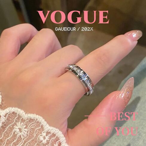 GAUEIOUR Anxiety Rings Titanium Steel Spinner Fidget Band Ring for Women Cubic Zirconia Relieving Anxiety Wedding Promise Lucky Statement Jewelry Sparkling Diamond Rotating Couple Ring (Size 7) in Saudi Arabia