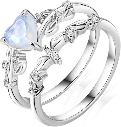 Natural Moonstone/Black agate Heart Crystal Ring Set,Crystal Birthday Promise Jewelry Gift for Women in Saudi Arabia