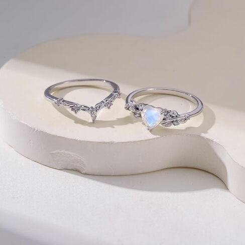 Natural Moonstone/Black agate Heart Crystal Ring Set,Crystal Birthday Promise Jewelry Gift for Women in Saudi Arabia