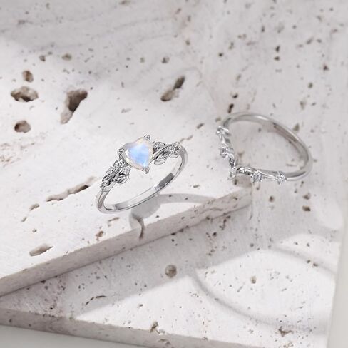 Natural Moonstone/Black agate Heart Crystal Ring Set,Crystal Birthday Promise Jewelry Gift for Women in Saudi Arabia