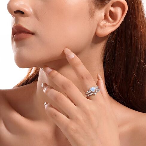 Natural Moonstone/Black agate Heart Crystal Ring Set,Crystal Birthday Promise Jewelry Gift for Women in Saudi Arabia