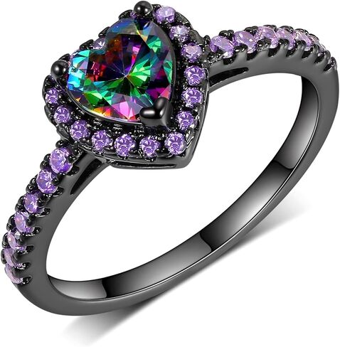 18K Black Gold Plated Heart/Square Mystic Topaz Halo Engagement Promise Eternity Ring for Women in Kuwait