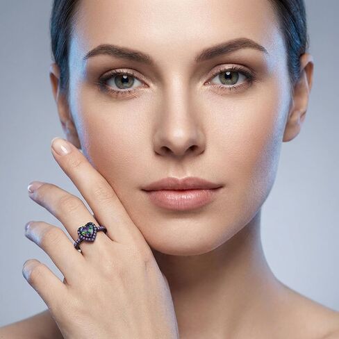 18K Black Gold Plated Heart/Square Mystic Topaz Halo Engagement Promise Eternity Ring for Women in Kuwait