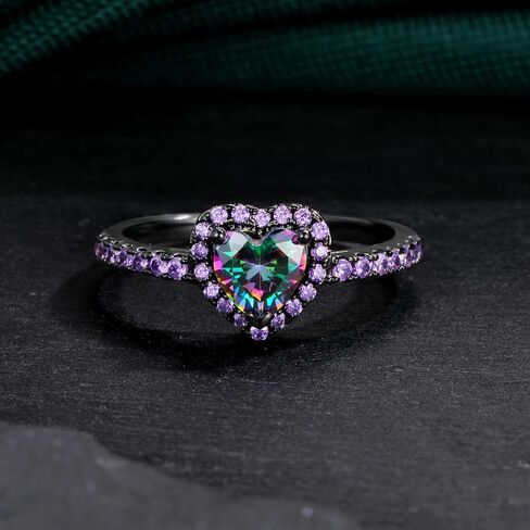 18K Black Gold Plated Heart/Square Mystic Topaz Halo Engagement Promise Eternity Ring for Women in Kuwait