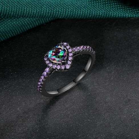 18K Black Gold Plated Heart/Square Mystic Topaz Halo Engagement Promise Eternity Ring for Women in Kuwait