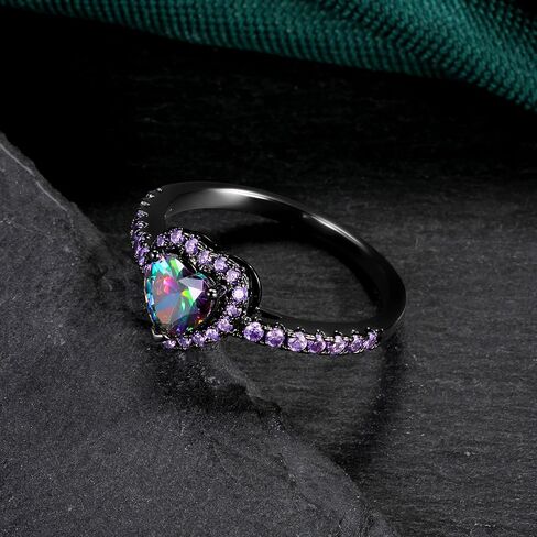 18K Black Gold Plated Heart/Square Mystic Topaz Halo Engagement Promise Eternity Ring for Women in Kuwait