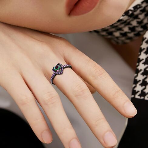 18K Black Gold Plated Heart/Square Mystic Topaz Halo Engagement Promise Eternity Ring for Women in Kuwait