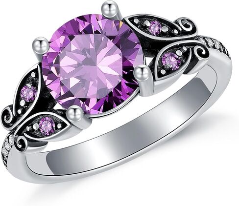 925 Sterling Silver Vintage Natural Amethyst Ring Promise Rings for Her, Round Cut Amethyst Ring Engagement Ring for Women Wedding Birthday Jewelry, Customizable 10k Gold/14k Gold/18k Gold/925 Sterling Silver in Saudi Arabia