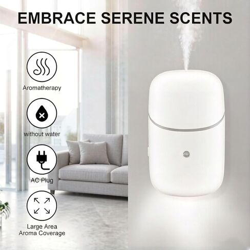Waterless Essential Oil Diffuser, Cold Waterless Diffuser with Low/High Switch, Plug in Diffuser with Night Light, Quiet Wall Aromatherapy Diffuser for Home Living Room Bedroom Bathroom White in Saudi Arabia