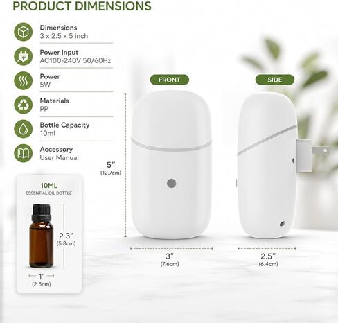Waterless Essential Oil Diffuser, Cold Waterless Diffuser with Low/High Switch, Plug in Diffuser with Night Light, Quiet Wall Aromatherapy Diffuser for Home Living Room Bedroom Bathroom White in Saudi Arabia
