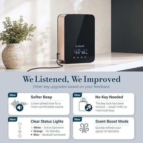 JCLOUD Waterless Essential Oil Diffuser - Cold Air Scent Diffuser Oil Machine for Home Office Hotel, HVAC Compatible, Up to 2000 Sq Ft, Upgraded Display and Button Controls, Black in Saudi Arabia