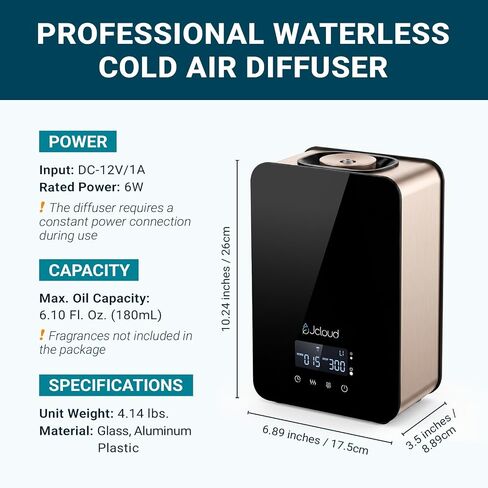 JCLOUD Waterless Essential Oil Diffuser - Cold Air Scent Diffuser Oil Machine for Home Office Hotel, HVAC Compatible, Up to 2000 Sq Ft, Upgraded Display and Button Controls, Black in Saudi Arabia