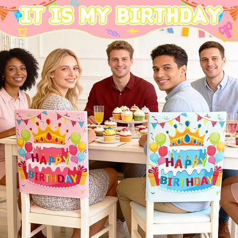 2 Pcs Birthday Chair Covers for Kids Colorful Happy Birthday Seat Covers It’s My Birthday Seat Back Decor for Classroom Home Dining Party Decorations in Saudi Arabia