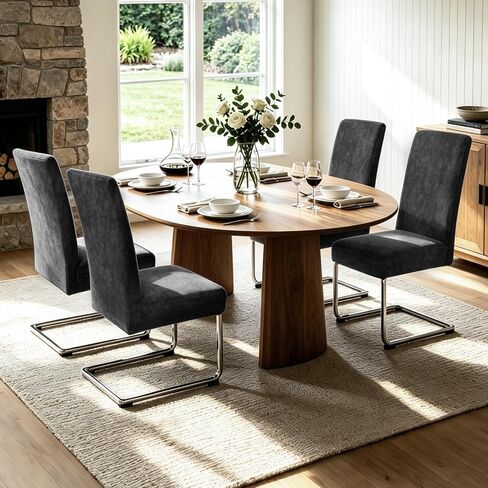 Luxurious Leather Look Dining Chair Covers Skin-Friendly Washable Synthetic PU Leather Chair Covers for Dining Chairs Set of 4, Premium & Soft High Back Kitchen Chairs Covers Stretchy (Black) in Saudi Arabia