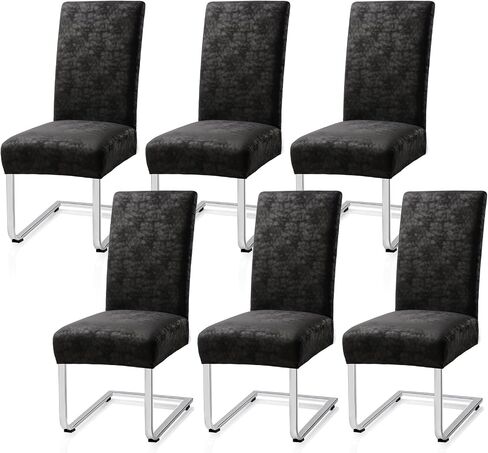 Luxurious Leather Look Dining Chair Covers Skin-Friendly Washable Synthetic PU Leather Chair Covers for Dining Chairs Set of 4, Premium & Soft High Back Kitchen Chairs Covers Stretchy (Black) in Saudi Arabia