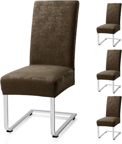 Luxurious Leather Look Dining Chair Covers Skin-Friendly Washable Synthetic PU Leather Chair Covers for Dining Chairs Set of 4, Premium & Soft High Back Kitchen Chairs Covers Stretchy (Black) in Saudi Arabia