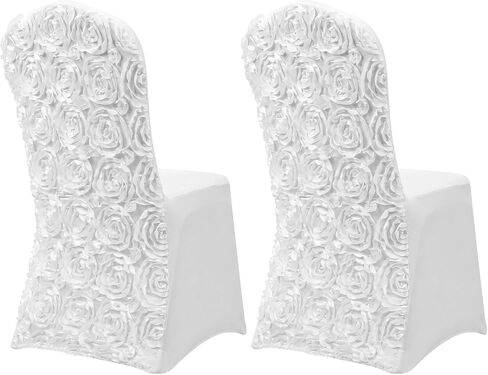 2 Pack White Satin Rosette Spandex Folding Chair Covers with Foot Pockets, Stretch Chair Covers for Standard Folding Chairs, Wedding Party Dining Banquet Decoration in Saudi Arabia