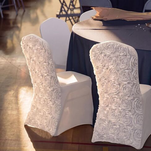 2 Pack White Satin Rosette Spandex Folding Chair Covers with Foot Pockets, Stretch Chair Covers for Standard Folding Chairs, Wedding Party Dining Banquet Decoration in Saudi Arabia