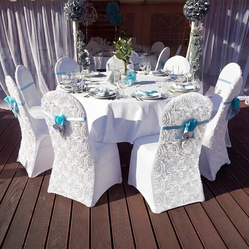 2 Pack White Satin Rosette Spandex Folding Chair Covers with Foot Pockets, Stretch Chair Covers for Standard Folding Chairs, Wedding Party Dining Banquet Decoration in Saudi Arabia