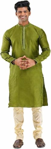 HOME ARCHIVE Men's Neck Embroidery Cotton Indian Kurta Pajama Set Casual Fashion for Indian Wedding Festivals Occasion in Saudi Arabia