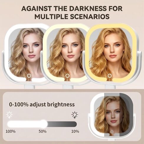 Makeup Mirror with Lights, 1X/10X Magnifying Mirror with Light, Rechargeable Lighted Makeup Mirror with Magnification, 3-Color Lighting, Height Adjustable 360° Rotation Desk Mirror, Gift for Women in Saudi Arabia