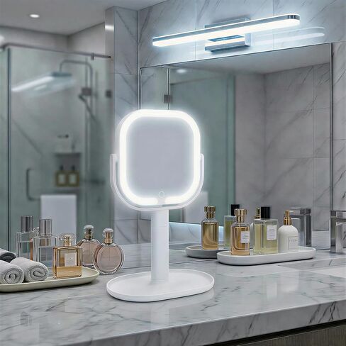 Makeup Mirror with Lights, 1X/10X Magnifying Mirror with Light, Rechargeable Lighted Makeup Mirror with Magnification, 3-Color Lighting, Height Adjustable 360° Rotation Desk Mirror, Gift for Women in Saudi Arabia