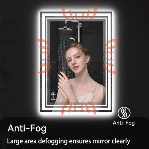 24“ x 36" LED Mirror for Bathroom Front and Backlit Anti-Fog Dimmable 3 Colors LED Bathroom Mirror with Lights Memory Function Smart Mirror Wall Mounted Horizontal/Vertical in Saudi Arabia
