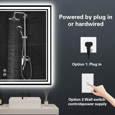 24“ x 36" LED Mirror for Bathroom Front and Backlit Anti-Fog Dimmable 3 Colors LED Bathroom Mirror with Lights Memory Function Smart Mirror Wall Mounted Horizontal/Vertical in Saudi Arabia