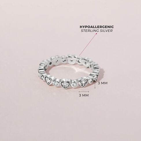 In Season Jewelry Stunning Clear Cubic Zirconia Heart Ring Band - Hypoallergenic 925 Sterling Silver Girls Rings - Comfortable & Safe for Kids, Toddlers, & Young Girls - Size 5 in Saudi Arabia