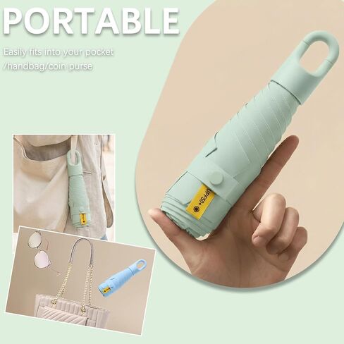 Ultra-Lightweight Folding Umbrella - Mini Parasol with Rotating Handle/Protable/UPF50+/UV Protection/Telfon/Small/Women Men Kids in Kuwait