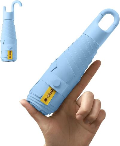 Ultra-Lightweight Folding Umbrella - Mini Parasol with Rotating Handle/Protable/UPF50+/UV Protection/Telfon/Small/Women Men Kids in Kuwait