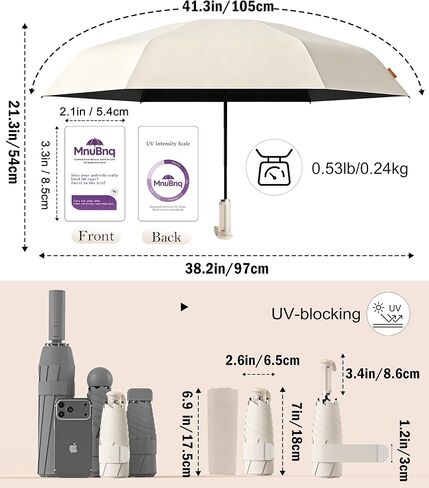 Umbrella with Hidden Handle 41/47 Inch UPF 50+ UV Protection Large Travel Essentials Umbrellas Pocket Manual Open Close Sun Blocking Umbrella for Women Kids and Men Fits Purse Backpack in Kuwait