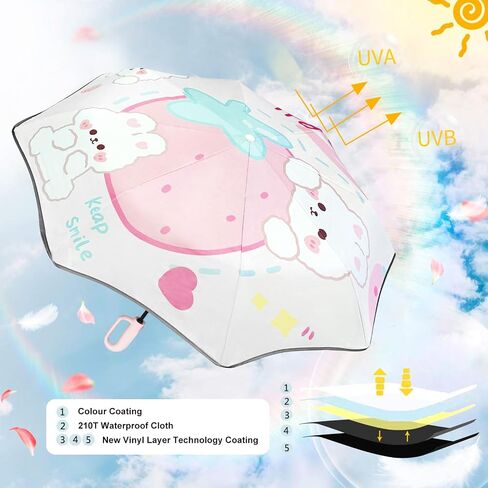 Cuby Cute Sun UV Umbrella for Kids, Girls & Women – Auto Open/Close Umbrellas with Easy Section-by-Section Folding, Portable Compact Travel Parasol with Carabiner Hook & SPF 50+ Sun Protection in Saudi Arabia