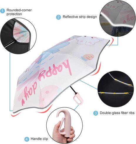 Cuby Cute Sun UV Umbrella for Kids, Girls & Women – Auto Open/Close Umbrellas with Easy Section-by-Section Folding, Portable Compact Travel Parasol with Carabiner Hook & SPF 50+ Sun Protection in Saudi Arabia