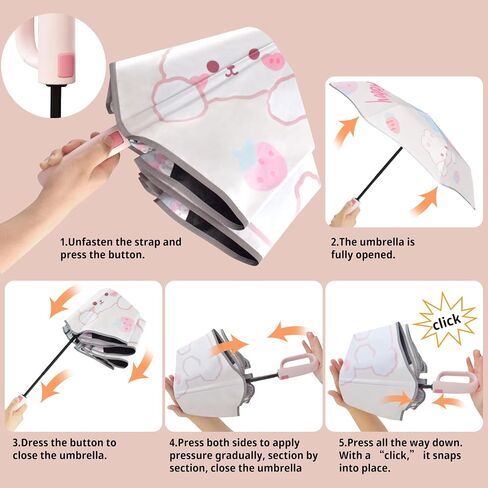 Cuby Cute Sun UV Umbrella for Kids, Girls & Women – Auto Open/Close Umbrellas with Easy Section-by-Section Folding, Portable Compact Travel Parasol with Carabiner Hook & SPF 50+ Sun Protection in Saudi Arabia