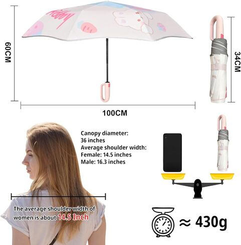 Cuby Cute Sun UV Umbrella for Kids, Girls & Women – Auto Open/Close Umbrellas with Easy Section-by-Section Folding, Portable Compact Travel Parasol with Carabiner Hook & SPF 50+ Sun Protection in Saudi Arabia