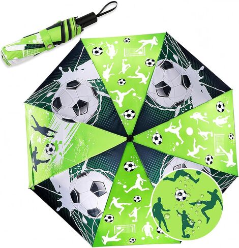 DPKOW Soccer Colour-changing Wet Dry Umbrella, Water Reacting, Folding Compact Umbrella for Backpack Pocket Bag, Football Soccer Gifts Windproof Portable Umbrellas, 23"X39" in Saudi Arabia
