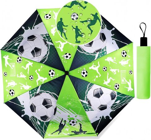 DPKOW Soccer Colour-changing Wet Dry Umbrella, Water Reacting, Folding Compact Umbrella for Backpack Pocket Bag, Football Soccer Gifts Windproof Portable Umbrellas, 23"X39" in Saudi Arabia