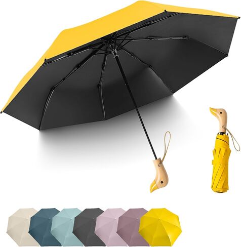 Travel Folding Umbrella With Duck-Shaped Handdle/UPF50+/UV Protection/Telfon/Protable Parasol/Lightweight/Women Kids in Kuwait