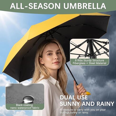 Travel Folding Umbrella With Duck-Shaped Handdle/UPF50+/UV Protection/Telfon/Protable Parasol/Lightweight/Women Kids in Kuwait