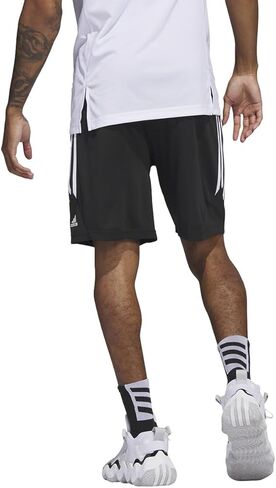 شورت كرة السلة للرجال من adidas Legends 3 Stripes، مقاس 2XL 9in باللون الأسود والأبيض in Kuwait