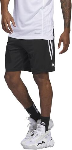 شورت كرة السلة للرجال من adidas Legends 3 Stripes، مقاس 2XL 9in باللون الأسود والأبيض in Kuwait