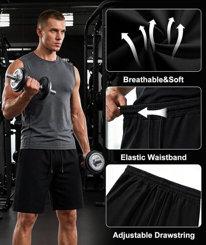 Little Beauty 3 Pack Mens Athletic Shorts 7" Fast Dry Gym Workout Running Shorts with Pockets for Basketball Activewear in Kuwait