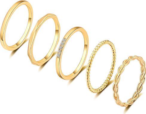 ZOERAY 5 PCS 14K Gold Plated Gold Stacking Rings for Women Knuckle Rings Filled Fashion Plain Band Rings Thin Silver Comfort Fit Size 5 to 9 in Saudi Arabia