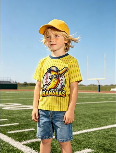 Toddler Boy Girl Baseball Shirt Kids Game Day Short Sleeve T-Shirt Baseball Team Jersey Banana Graphic Tee Tops in Saudi Arabia