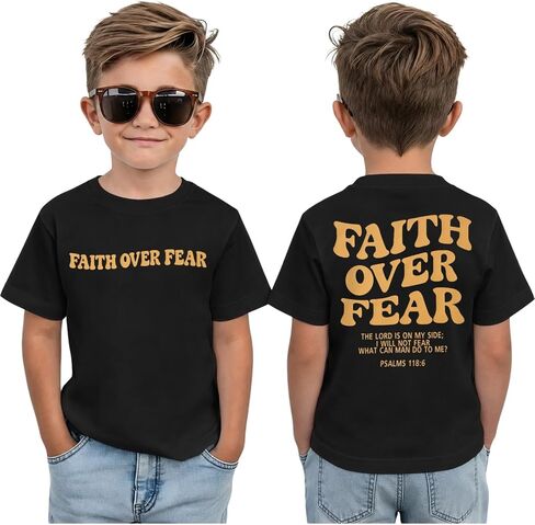 Ritatte Toddler Boys Faith Over Fear Shirt Christian Jesus T Shirts Kids Bible Verse Religious Graphic Tees Tops in Kuwait