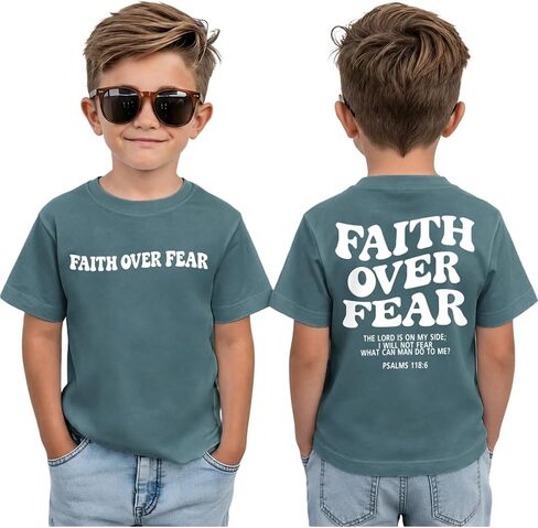 Ritatte Toddler Boys Faith Over Fear Shirt Christian Jesus T Shirts Kids Bible Verse Religious Graphic Tees Tops in Kuwait