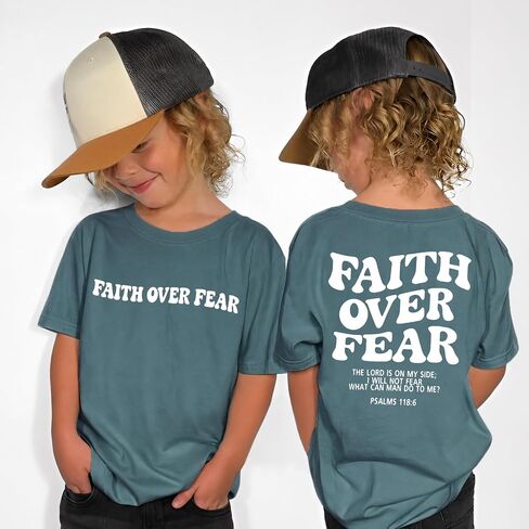 Ritatte Toddler Boys Faith Over Fear Shirt Christian Jesus T Shirts Kids Bible Verse Religious Graphic Tees Tops in Kuwait